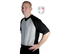 Smitty Officials Apparel Smitty Grey V-Neck Referee Shirt With Black Raglan Sleeves And 3" Side Panel