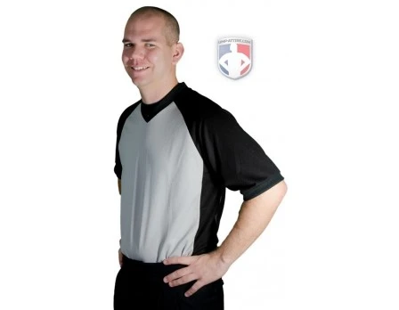 Smitty Officials Apparel Smitty Grey V-Neck Referee Shirt With Black Raglan Sleeves And 3" Side Panel