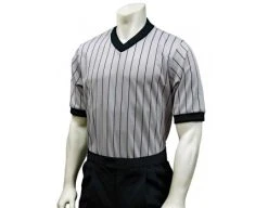 Smitty Officials Apparel Smitty Grey V-Neck Performance Mesh Referee Shirt With Black Pinstripes