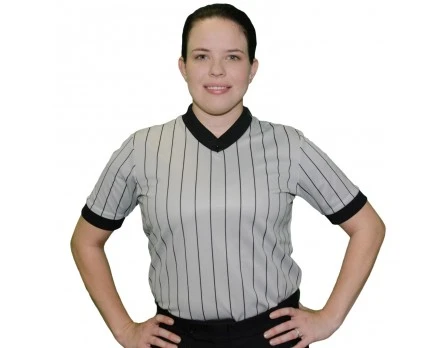 Smitty Officials Apparel Smitty Dye Sublimated Women's Grey V-Neck Referee Shirt With Black Pinstripes