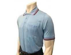 Smitty Umpire Smitty Short Sleeve Body Flex Umpire Shirt - Powder Blue With Red-White-Navy Trim