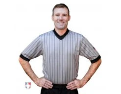 Smitty Officials Apparel Smitty Dye Sublimated Grey V-Neck Referee Shirt With Black Pinstripes And USA FLAG