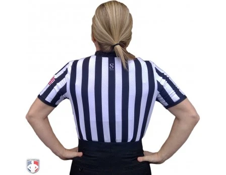 Smitty Officials Apparel Smitty Women's 1" Stripe Body Flex V-Neck Referee Shirt With USA Flag - Image 3