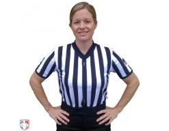 Smitty Officials Apparel Smitty Women's 1" Stripe Body Flex V-Neck Referee Shirt With USA Flag