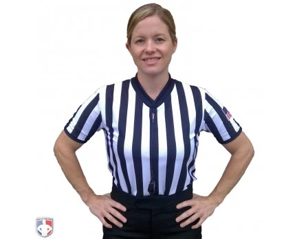 Smitty Officials Apparel Smitty Women's 1" Stripe Body Flex V-Neck Referee Shirt With USA Flag