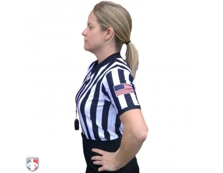 Smitty Officials Apparel Smitty Women's 1" Stripe Body Flex V-Neck Referee Shirt With USA Flag - Image 2